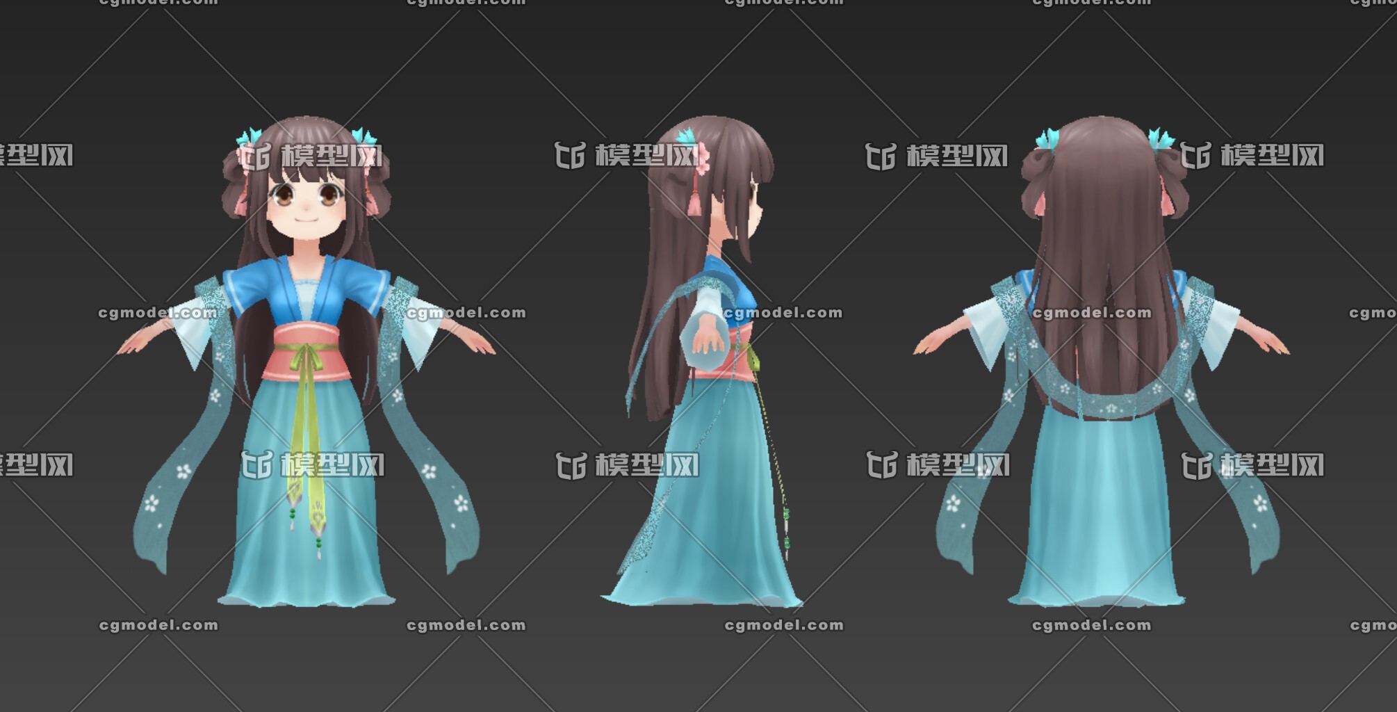 q版卡通二次元小女孩模型 古代少女可爱萝莉 动漫人物
