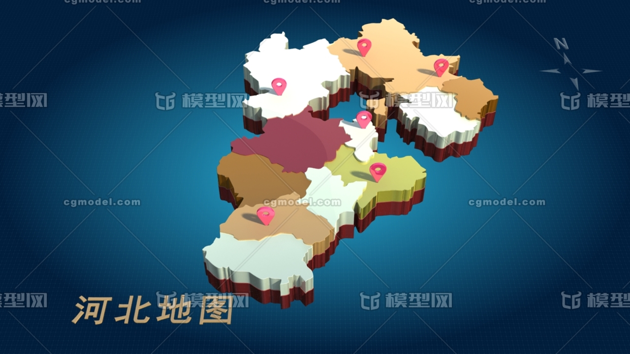 中国三维地图分块模型——河北省地图模型 3d地图