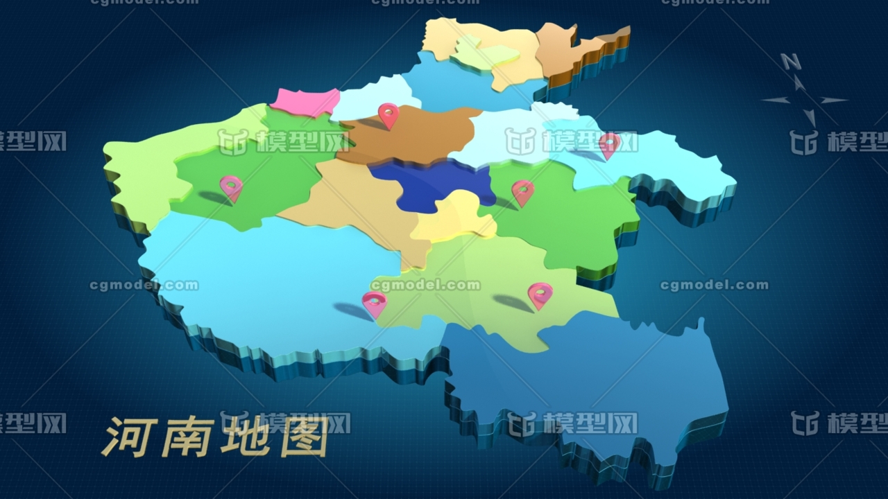 中国三维地图分块模型——河南省地图模型 3d地图