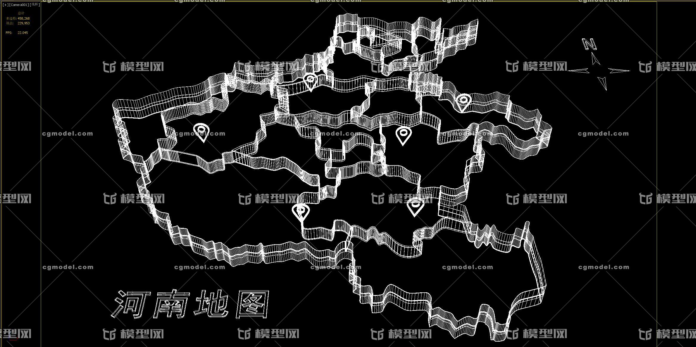 中国三维地图分块模型——河南省地图模型 3d地图