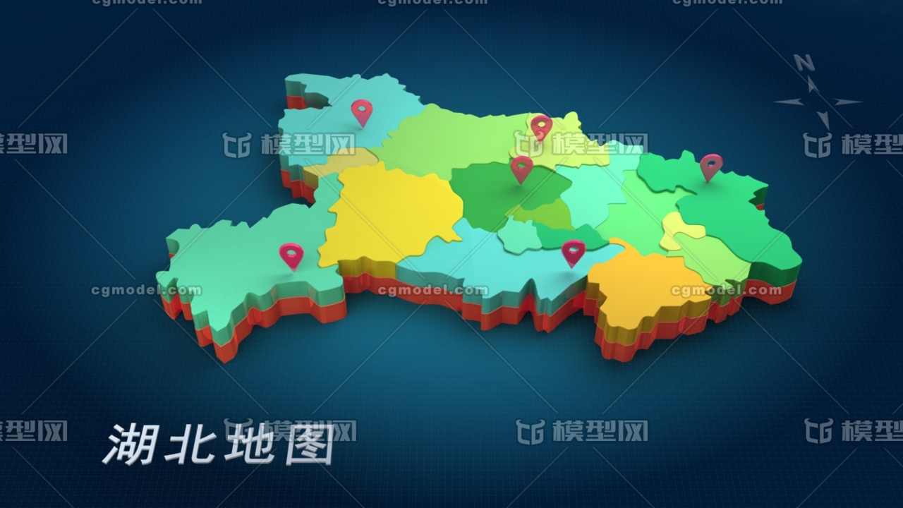 中国三维地图分块模型——湖北省地图模型 3d地图 都是未塌陷的模型
