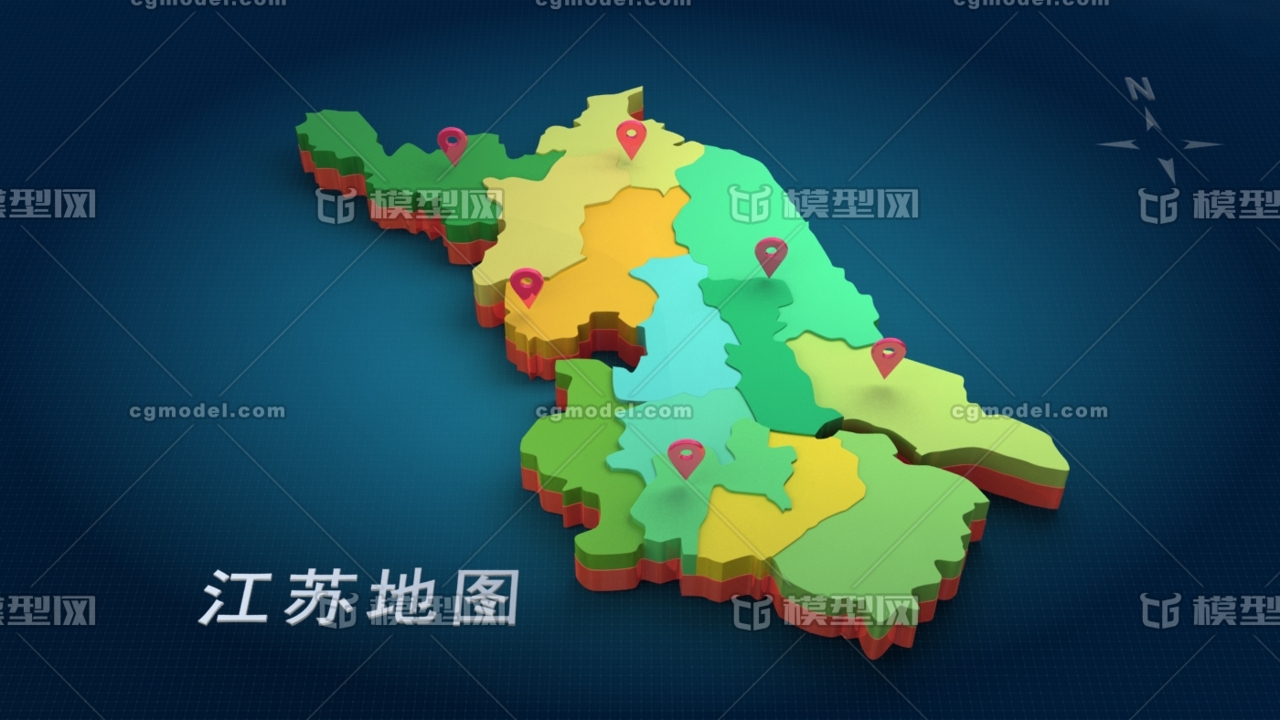 中国三维地图分块模型—江苏省地图模型 3d地图 都是未塌陷的模型