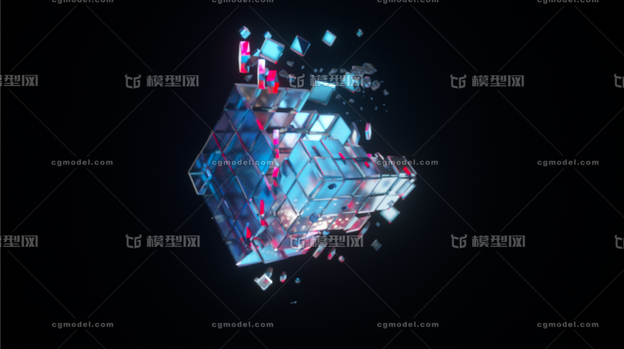 c4d 科幻魔方 汇聚力 抽象 写实 芯_cg鱿鱼作品_场景科幻场景_cg模型