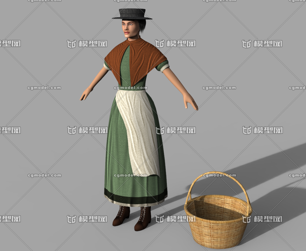 卖花女,老妇人,穷苦女,女人,路人._四相合一作品_人物女人_cg模型网