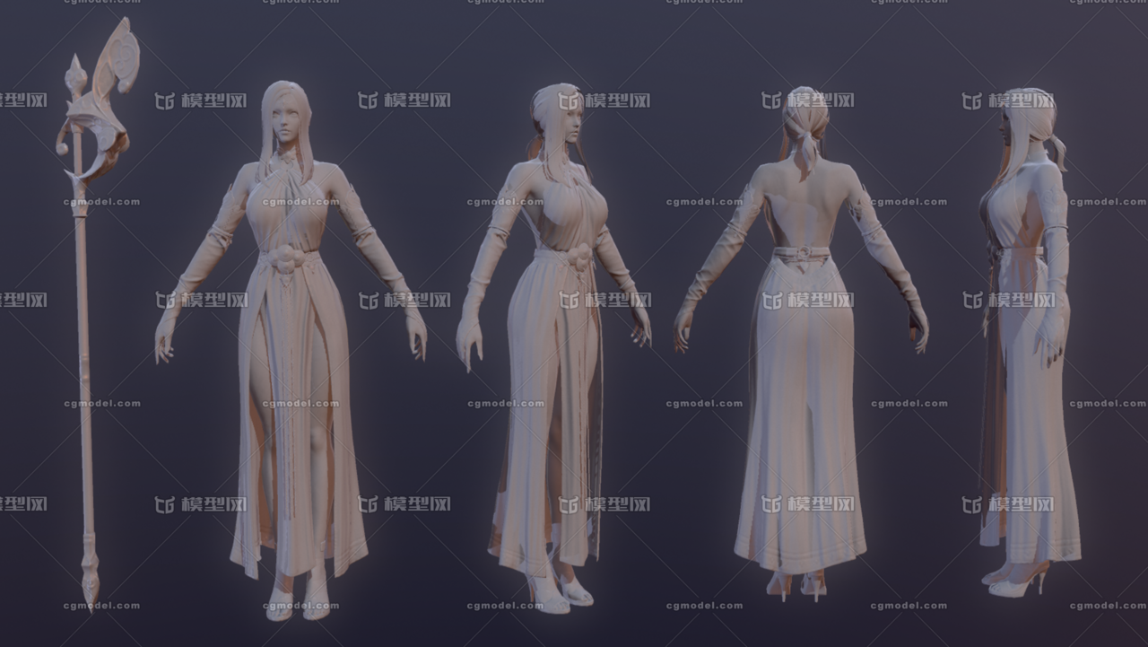 次世代 pbr 性感 长袍女法师 女祭司 女牧师 魔导士 魔导师 女巫 露背