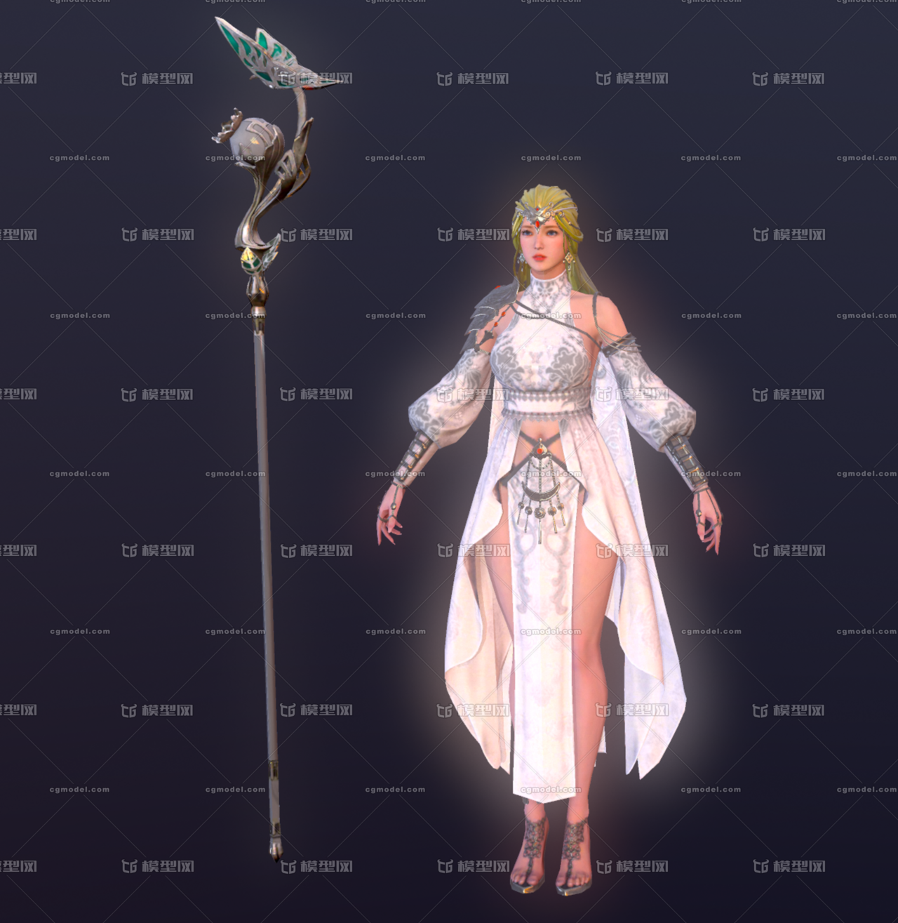 次世代 pbr 性感 女巫 长袍女法师 女祭司 女牧师 魔导士 魔导师 露背