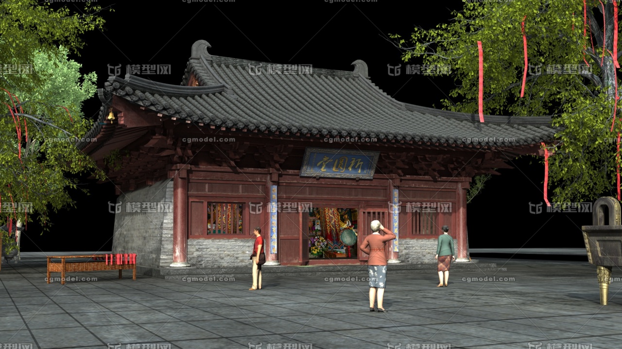 寺庙-尼姑庵-和尚你安静的住所-庵堂道观庙会场景-许愿树红绳-香炉