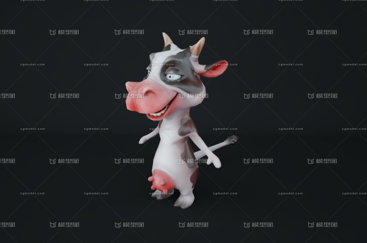 【带绑定无ik】卡通奶牛 lowpoly 可爱 q版 拟人 奶牛