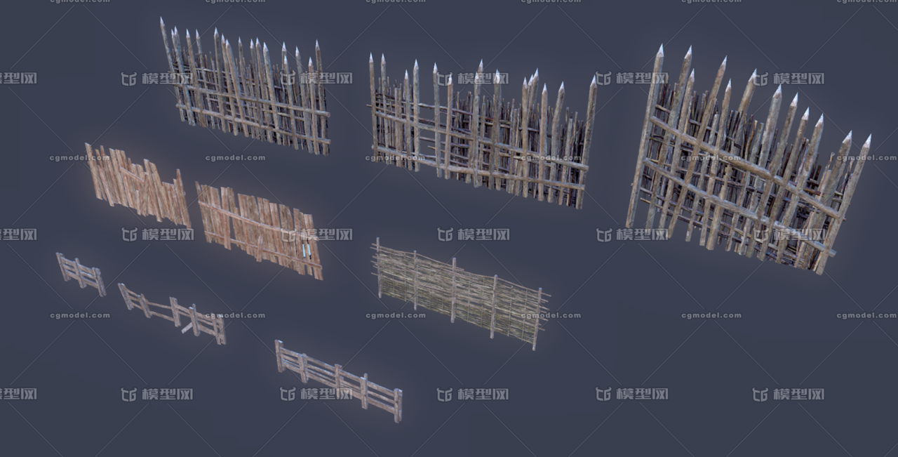 次世代 pbr 木围栏 木栅栏 木栏杆 山寨木栏 院落围栏杆 防御建筑
