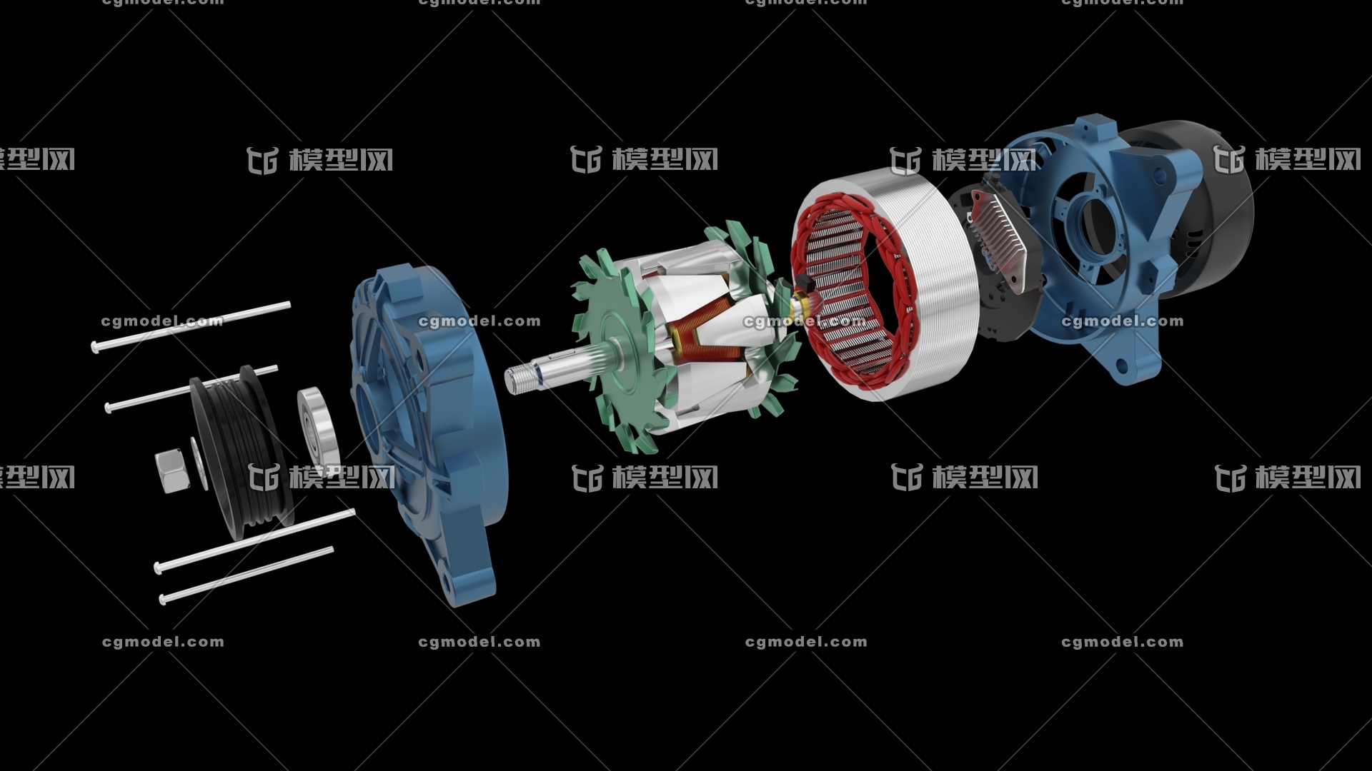 发电机及内部结构,精细电机模型(内置风扇)