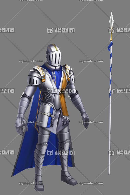 银色盔甲武士长矛骑士守卫
