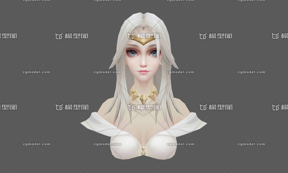 二次元手绘卡通美女,女孩头像,美少女脸型,白发女人,长发美女,高贵