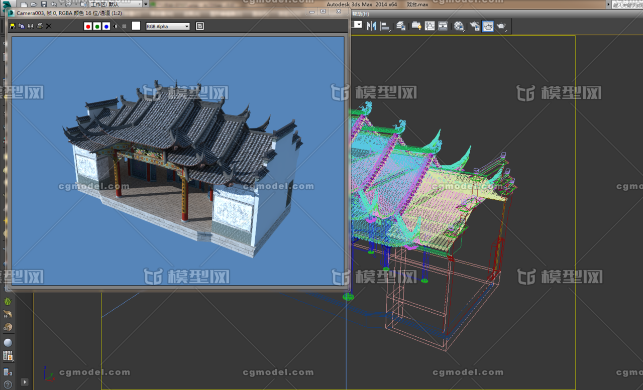 中式戏台 马头墙 歇山顶_wimming_fly作品_建筑公共设施_cg模型网