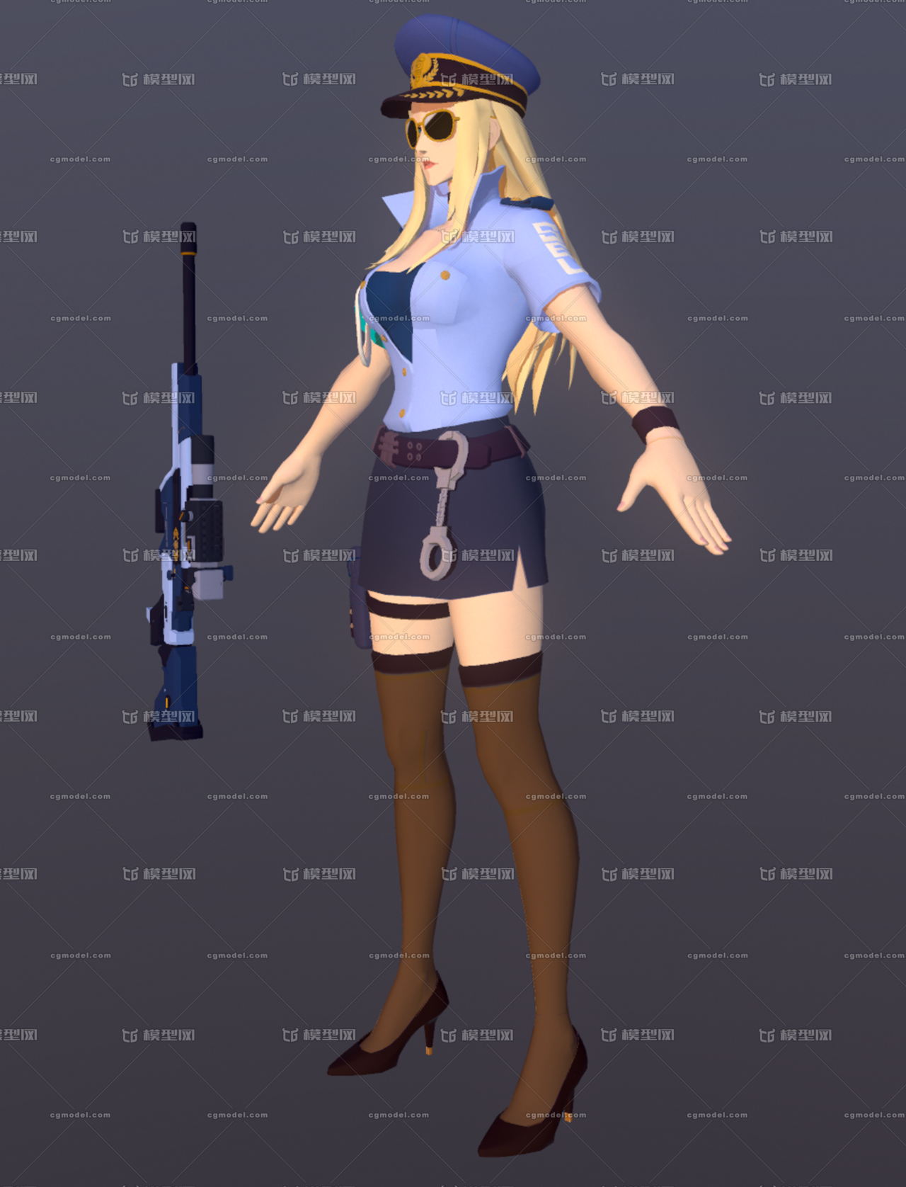 手绘q版 卡通 二次元 警服少女 狙击_stone2015作品_人物女人_cg模型