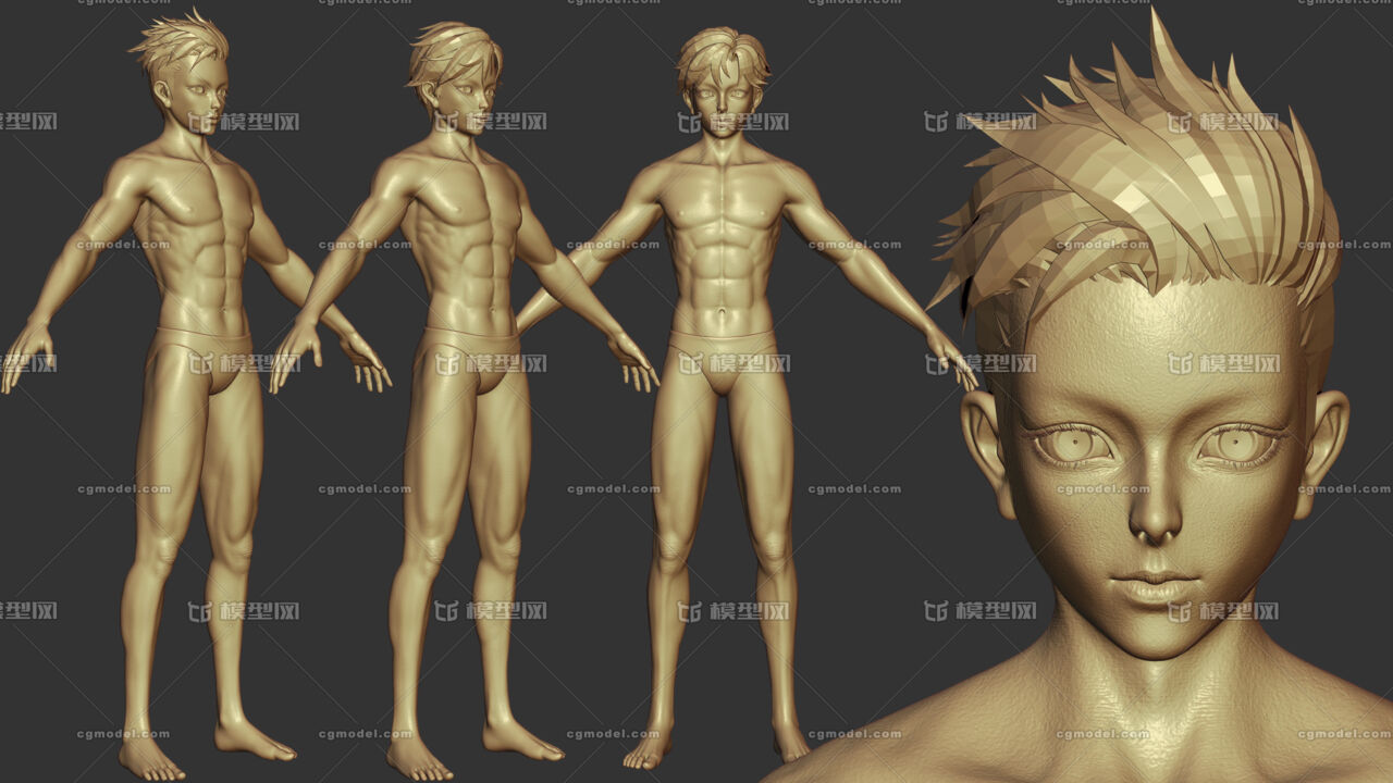 精细美型 标准男人人体 影视cg肌肉雕刻 强壮帅气男孩 美宣角色体型