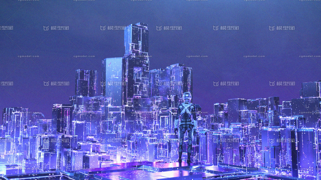 赛博朋克风格 机械城市 未来科技感 楼群