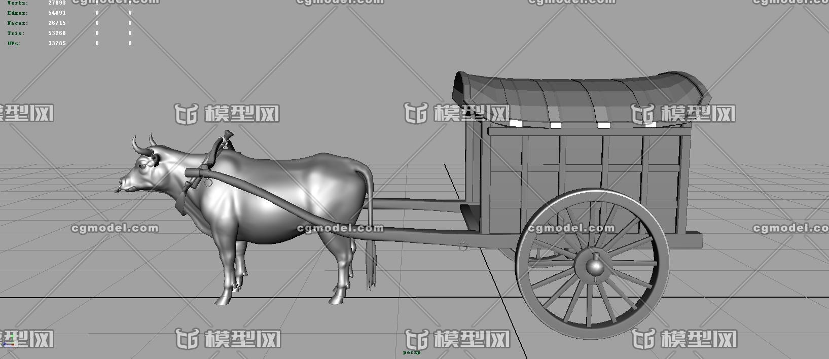 牛牛车古代牛拉车带有绑定