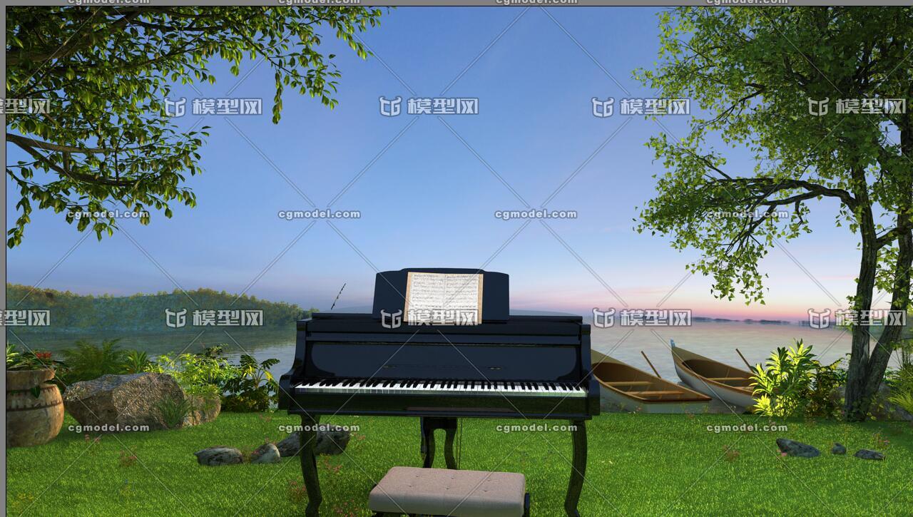 河畔 湖畔 水边 水岸 钢琴 意境 水岸钢琴