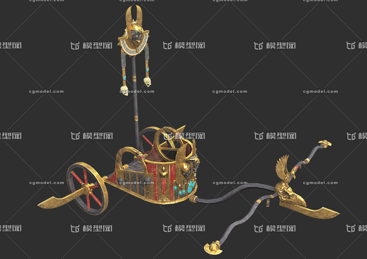 次世代简模 古埃及战车 写实pbr材质 法老战车 巡逻车 国王马车 牛车