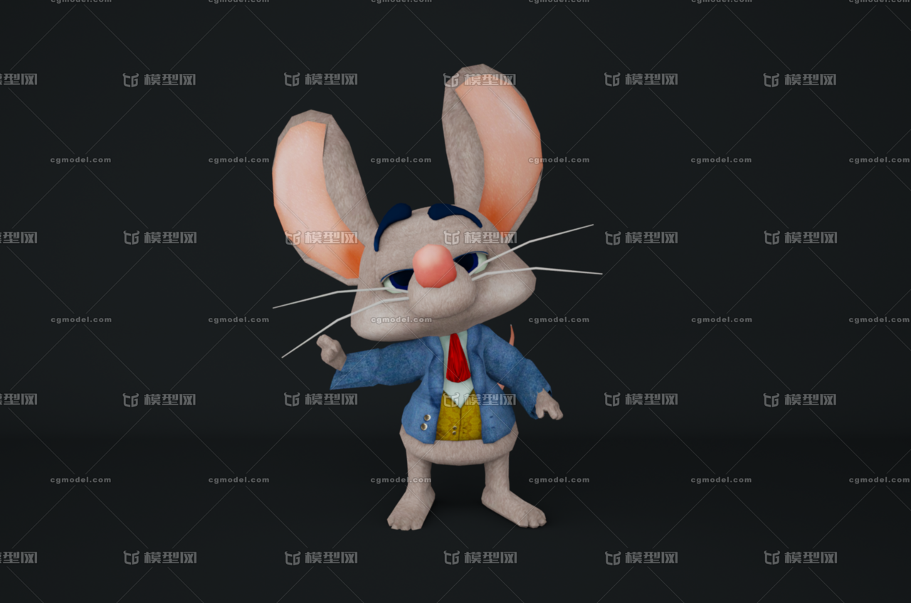 lowpoly卡通可爱老鼠 老鼠拟人 吉祥物 鼠年 q版老鼠人 穿西装的老鼠