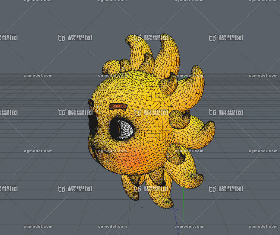 lowpoly卡通太阳 太阳公公 拟人太_zedsf作品_场景_cg