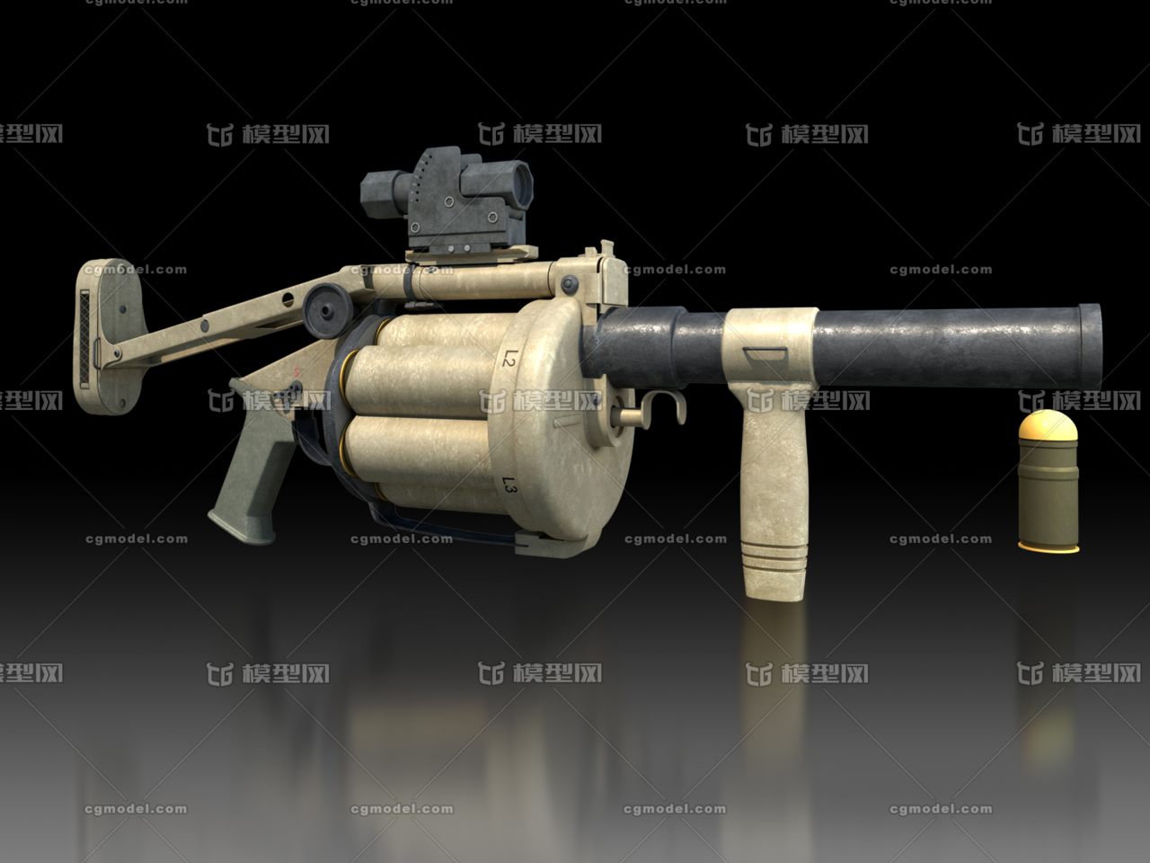 【分享】mgl单兵榴弹发射器_红色雷电二作品_武器枪械模型_cg模型网