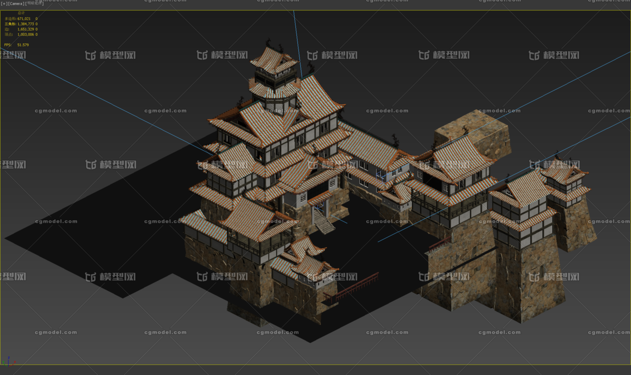 三渲二中世纪日本城堡可游戏_小鸡仔作品_场景古代场景_cg模型网