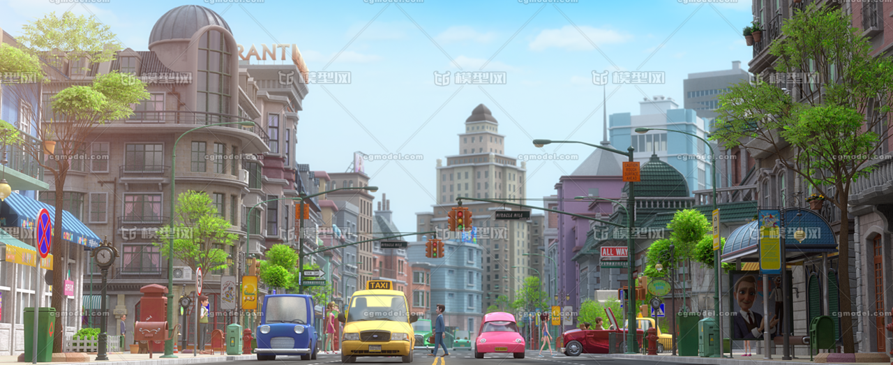 卡通城市街道场景