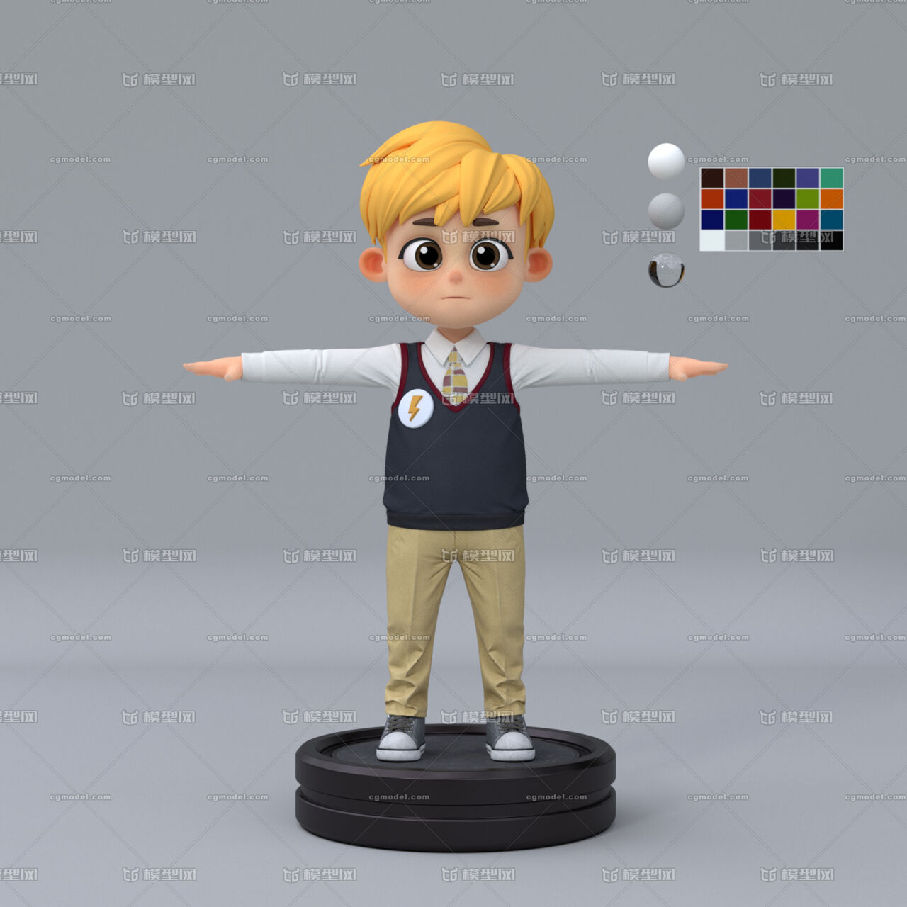 三维卡通角色小男孩校服