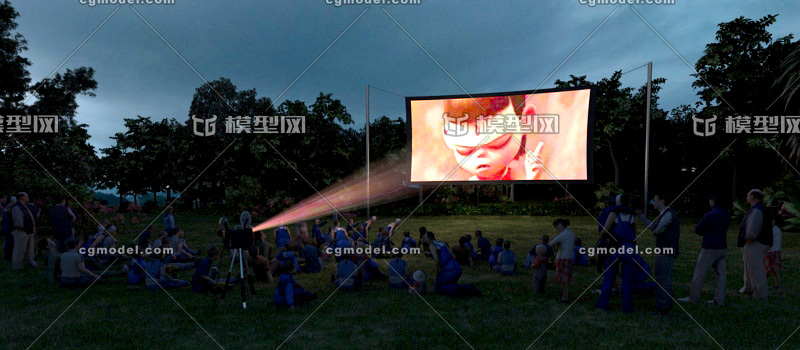 露天电影 室外电影放映 户外电影 电影院_longge-cg作品_场景自然场景