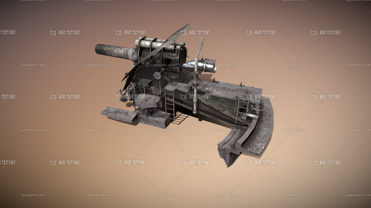 次时代写实一次大战德国巨炮模型,高清贴图4096*4096