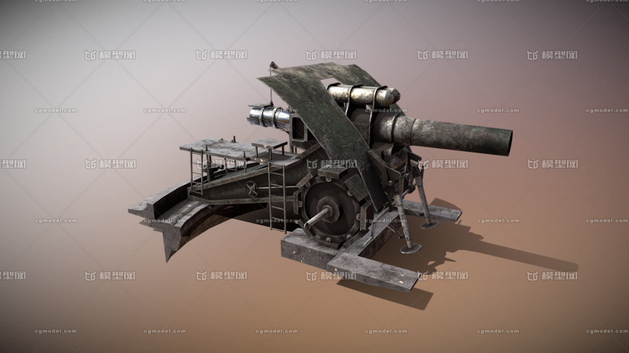 次时代写实一次大战德国巨炮模型,高清贴图4096*4096