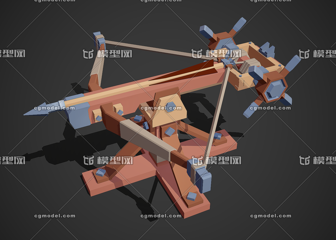 多边形 卡通 q版 可爱 lowpoly 古代 攻城弩 攻城机 战争机器 投弹器