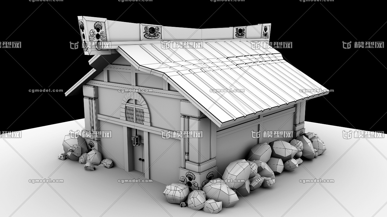 maya场景模型 卡通房子 民房 石头