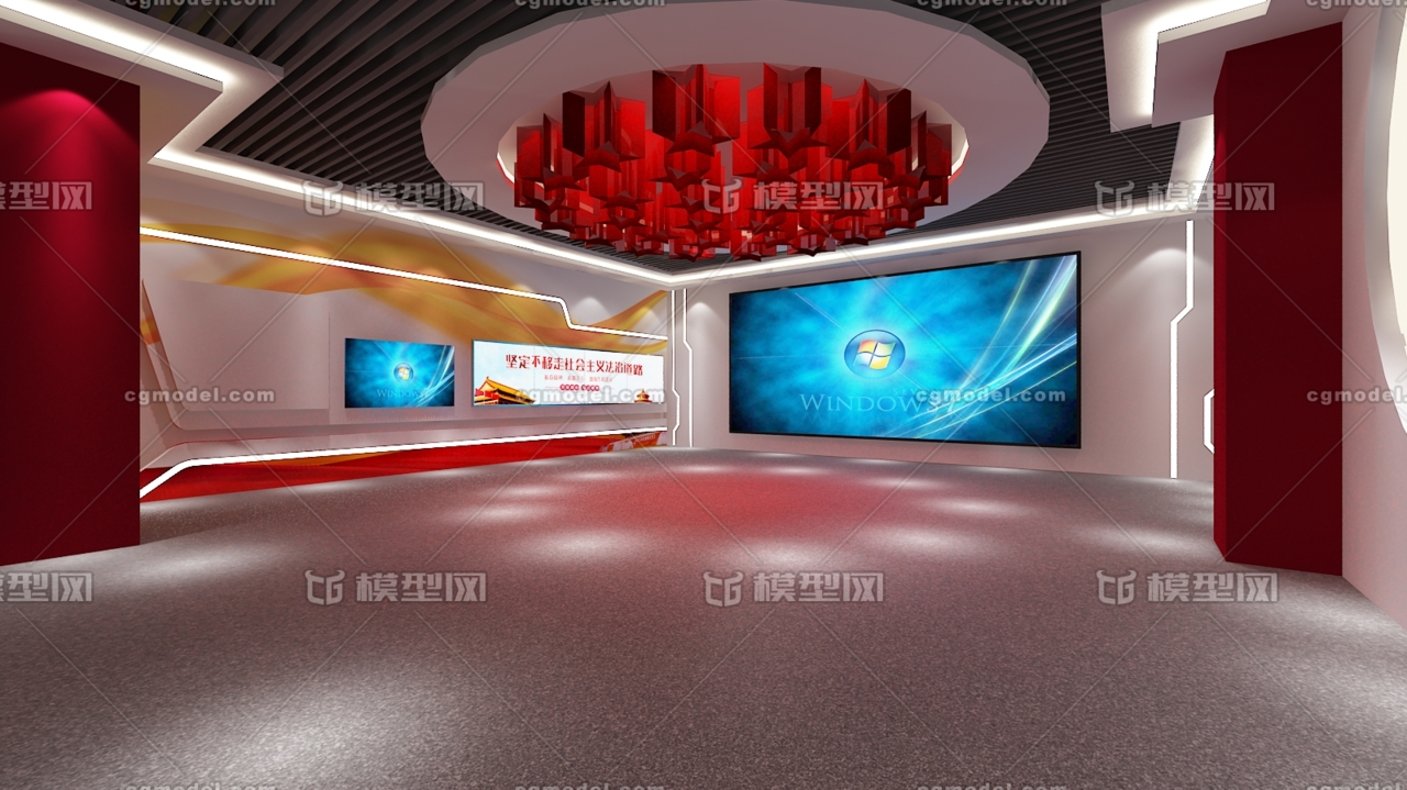 展厅设计3d模型室内工装党建智慧展馆展示3dmax素材