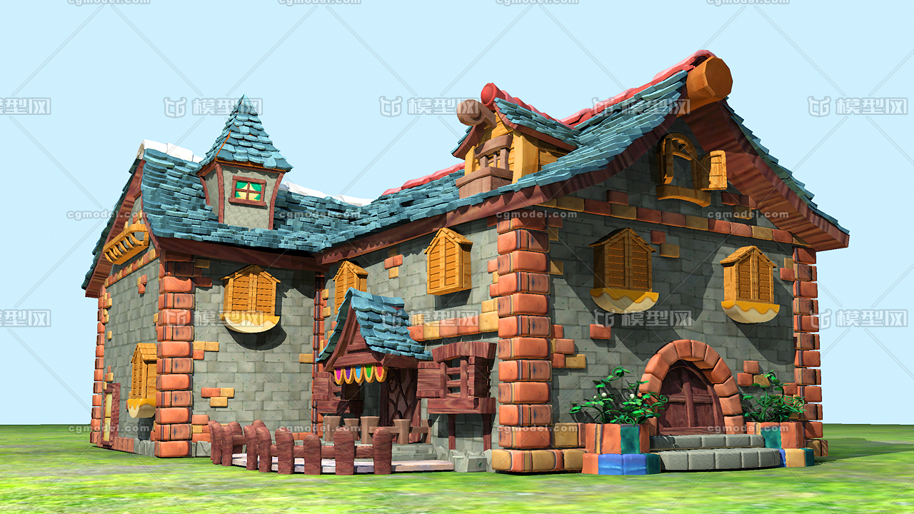 高精maya场景模型 游戏场景模型 卡通房子 q版房子 古代建筑