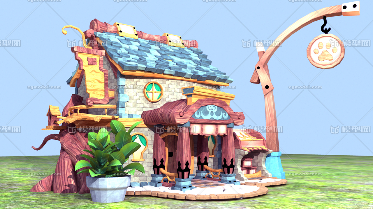 高精maya场景模型 卡通q版小房子 游戏场景模型 古建筑模型