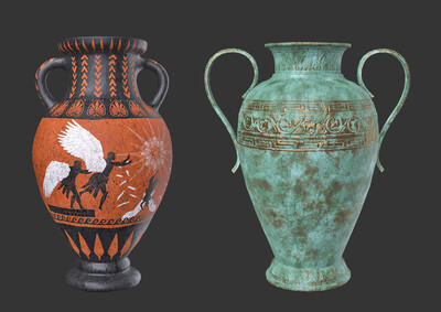 pbr次世代 古董花瓶 花盆 简模 希腊文物 器皿展品 青铜器 博物馆