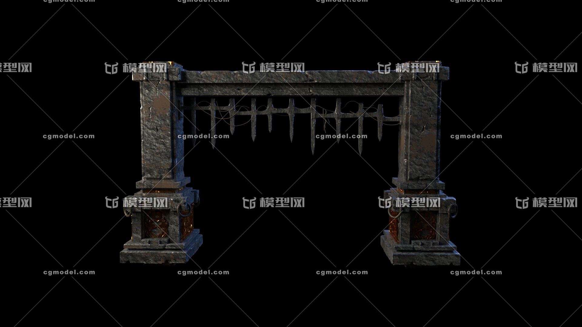 大门 石柱 门口 石门_海枯石烂作品_场景古代场景_cg模型网