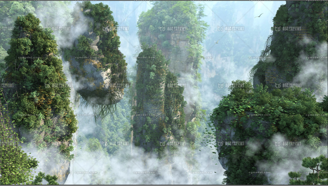 悬浮山 岩石翼龙飞行动画 自然场景 山 山脉 山峰 山峦 群山 山景观