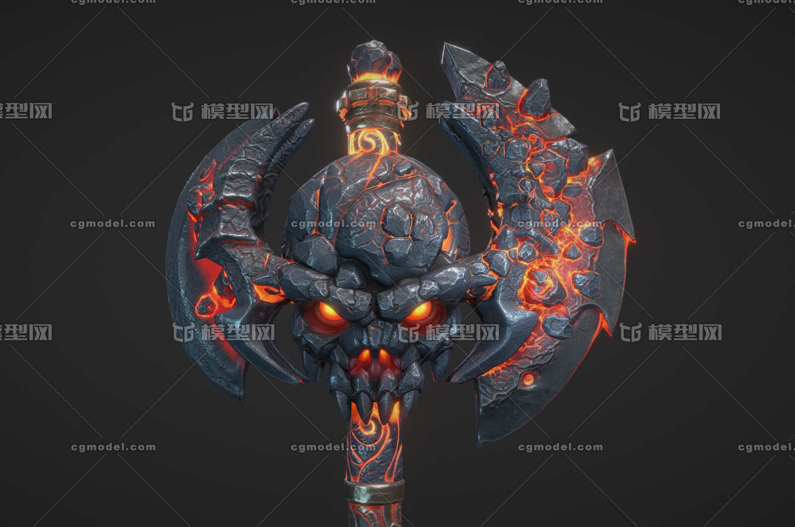 098 pbr次世代 战斧 斧子 骷髅 恶魔 武器 熔岩 岩浆