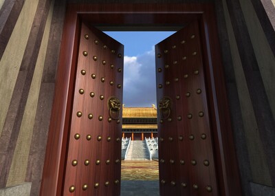 写实大门打开古代宫殿动画场景,大门打开,门开启,开门,古代建筑,宫殿