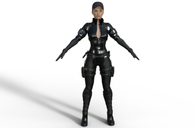 女刺客 女军人 女杀手 紧身衣 皮衣 匕首 武器 女特工 女间谍 马尾辫