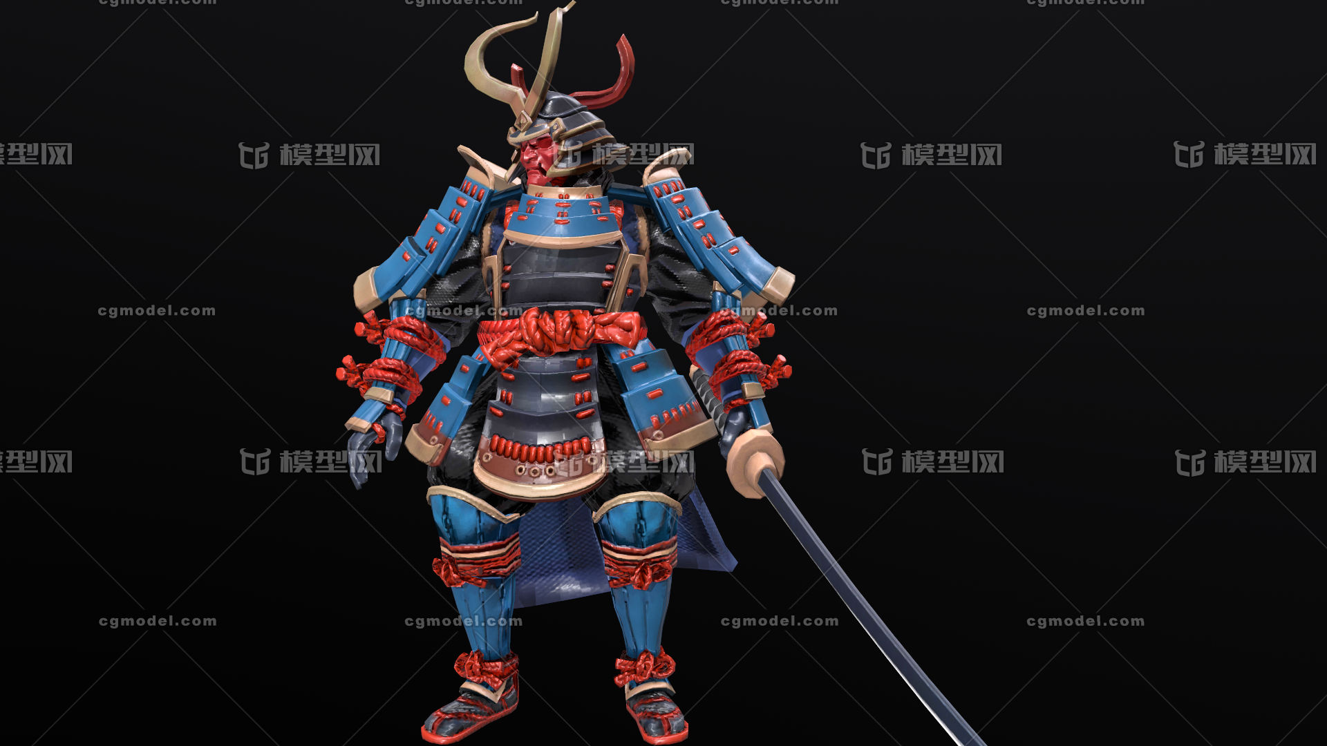 次时代pbr 日本武士 战士 武者 刺客 斗笠 面具 男人 盔甲 铠甲