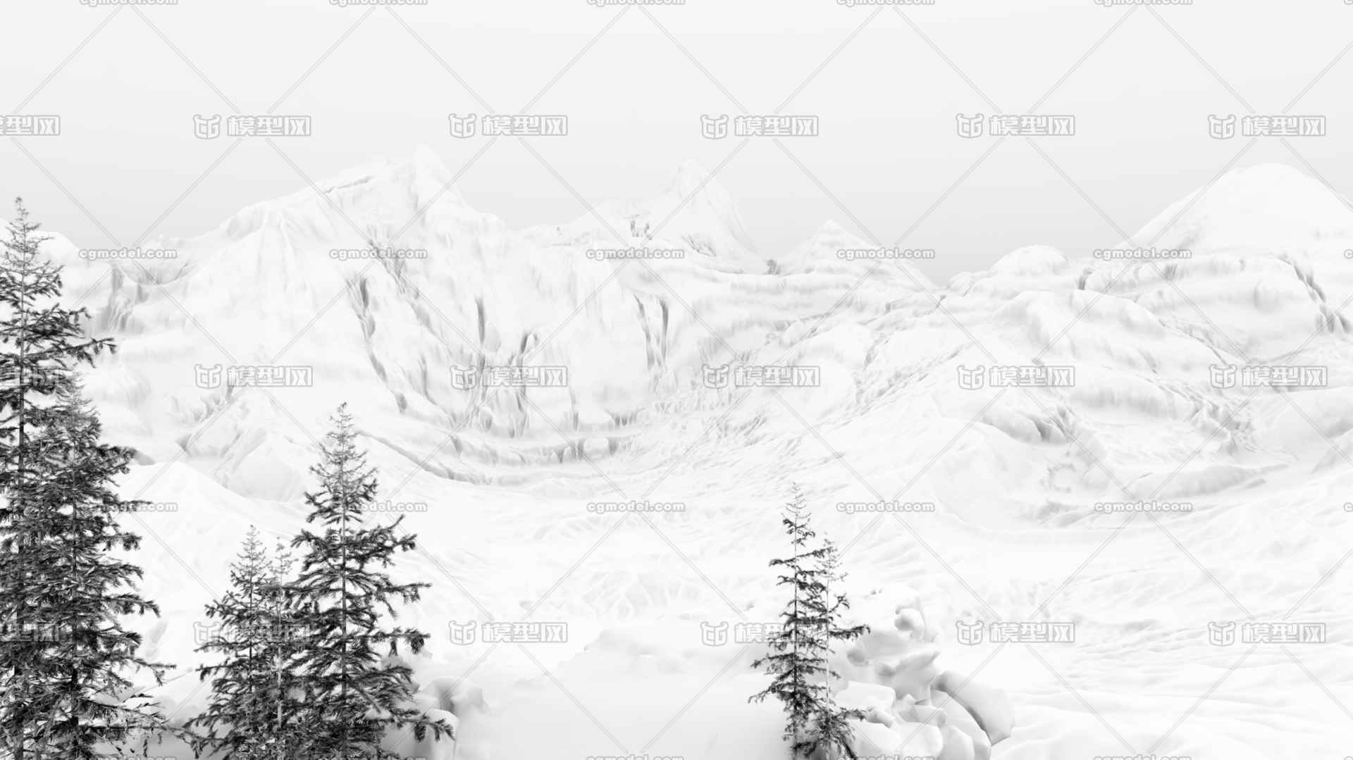 影视写实场景峡谷 山脉 雪山 松树 岩石 扫描素材 草地 沙丘