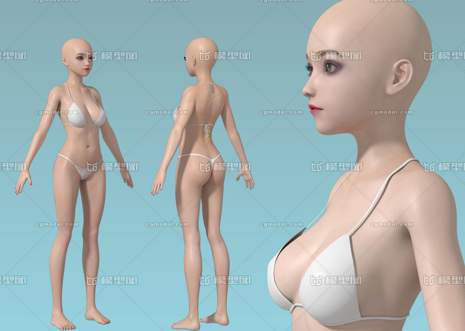 卡通写实女人体 高精度女主角带绑定贴图性感美女基础模型 基础身体