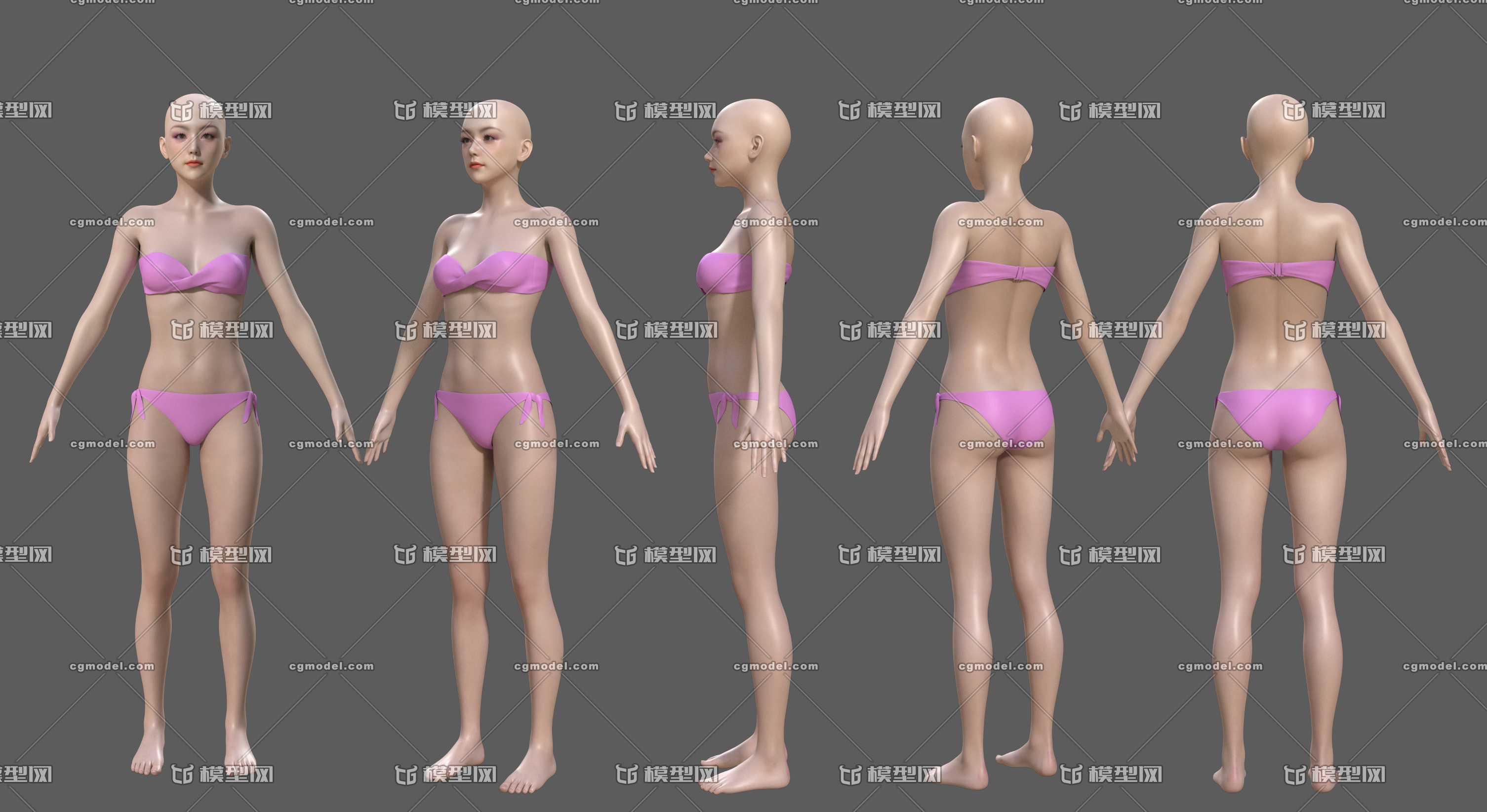 超漂亮的美女女人体 高精度带绑定贴图性感美女基础 .