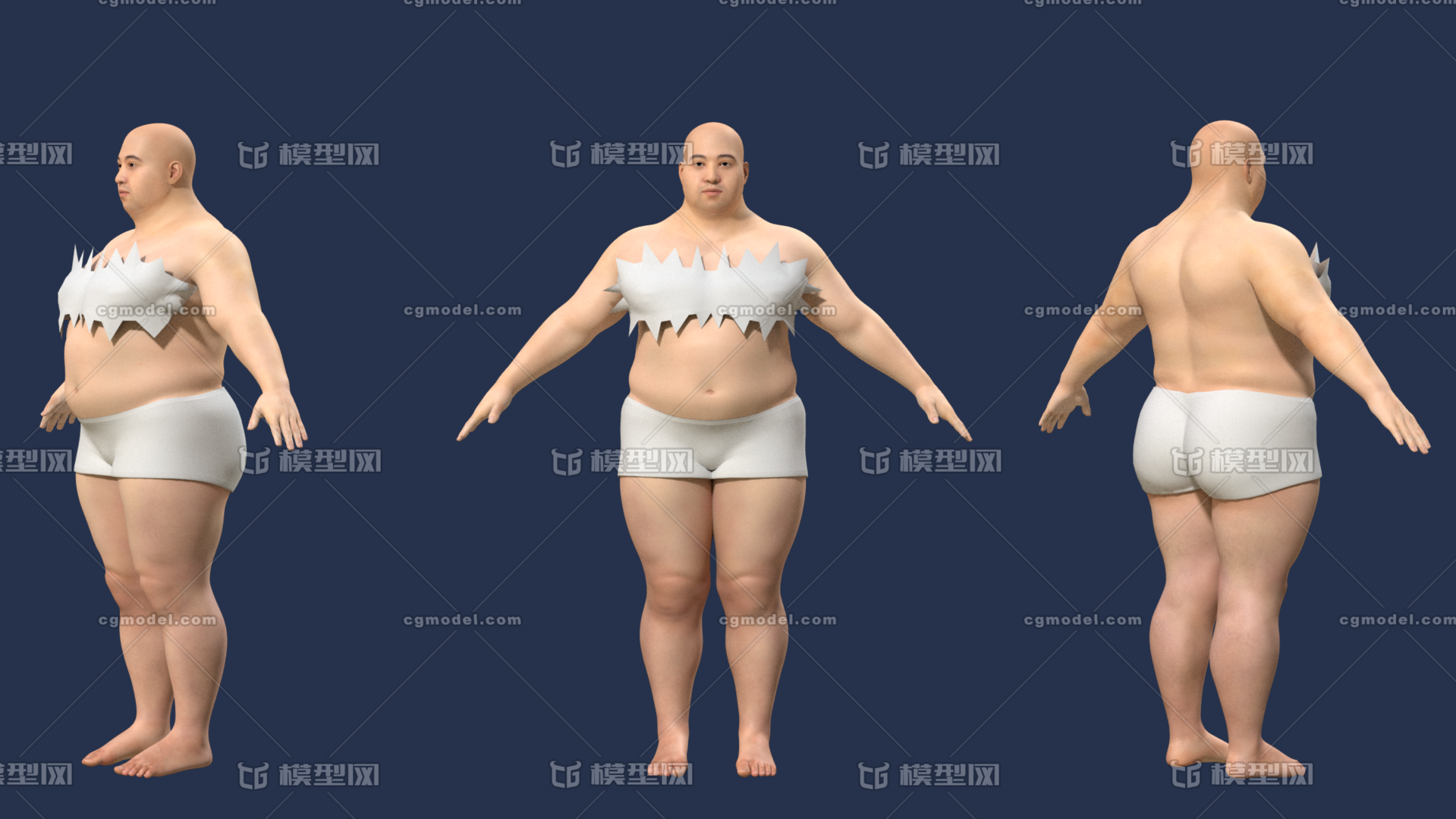 写实大胖子男人体 胖子人体基础模型 高精度胖墩儿 带人体贴图 亚洲