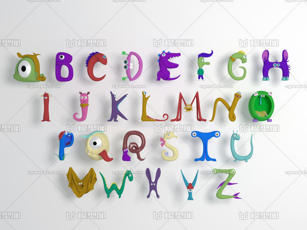 卡通q版立体全套26个英文字母角色模型 拟人化角色化英文字母模型
