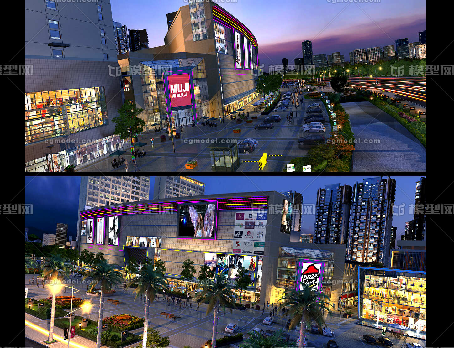 夜景商业街动画场景 =================================== 模型,贴图